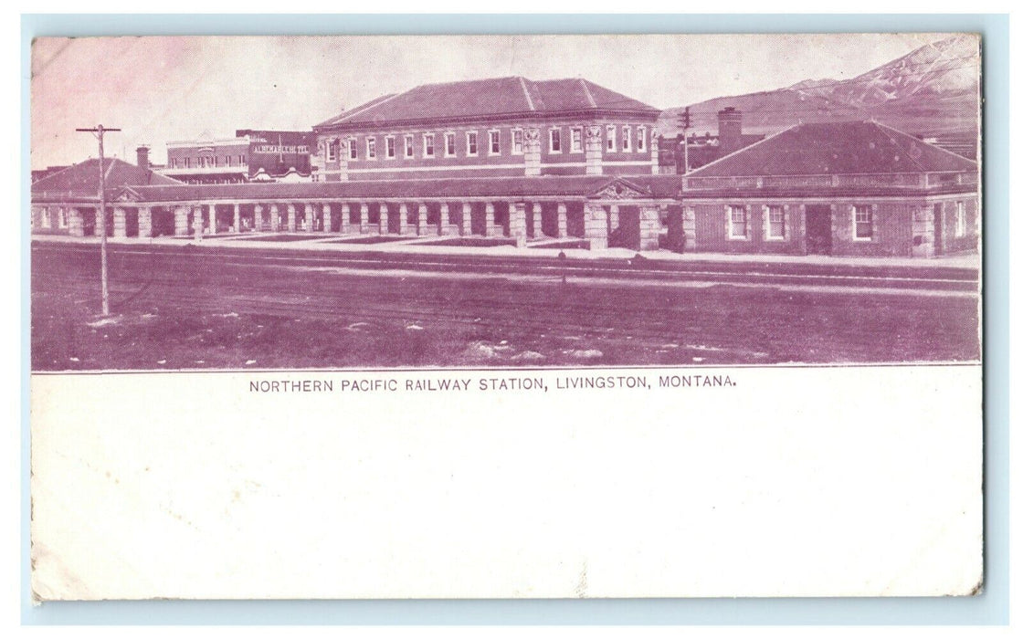 c1905 N.P. Depot Livingston Station Montana MT Unposted Antique Postcard