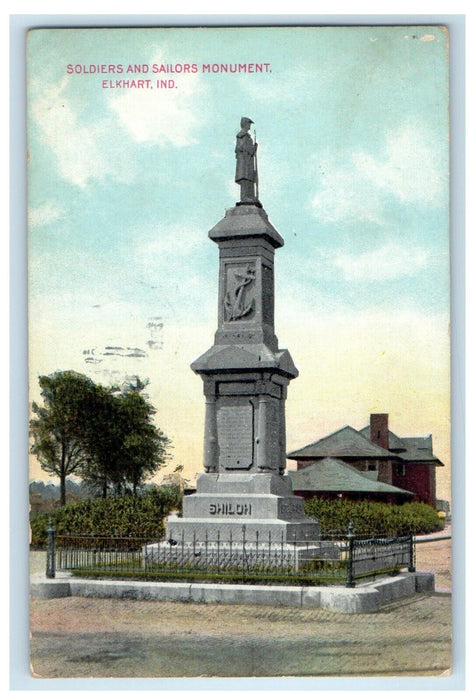 1910 Soldiers And Sailors Monument Elkhart Indiana IN Posted Antique Postcard
