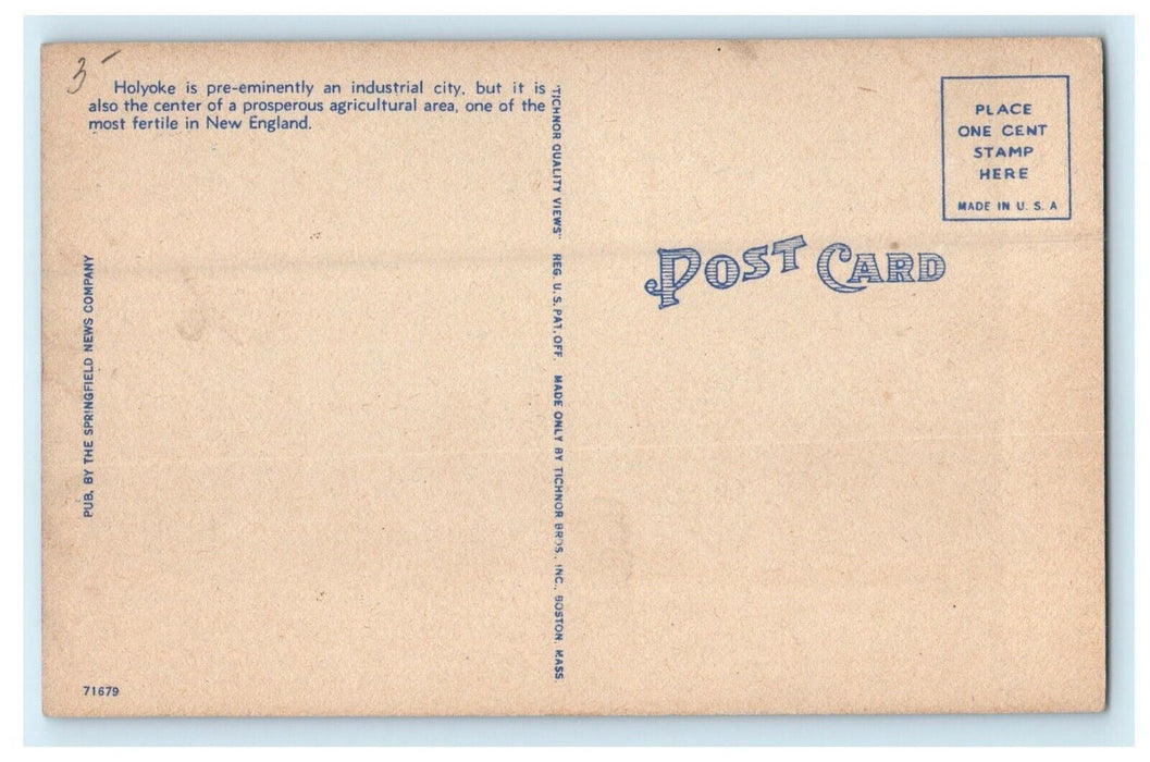 c1934 Vintage Cars Parked in Post Office, Holyoke, Massachusetts MA Postcard