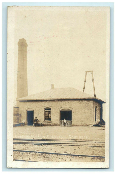 City Pumping Station - Stockton Illinois c1915 RPPC Photo Postcard