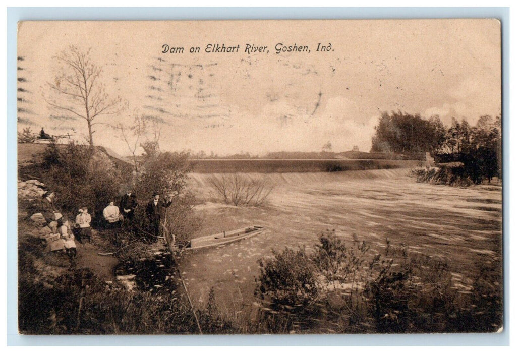 c1910's Dam On Elkhart River Boat Goshen Indiana IN Posted Antique Postcard