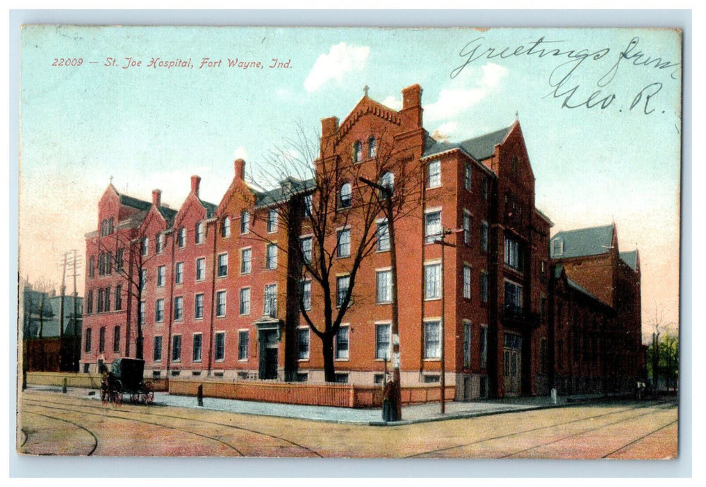 1907 St. Joe Hospital Fort Wayne Indiana IN Posted Antique Postcard