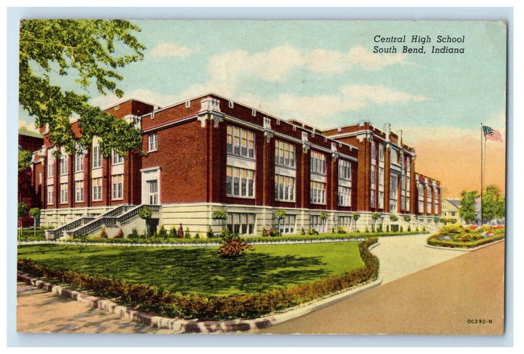 1955 Central High School Building South Bend Indiana IN Posted Vintage Postcard
