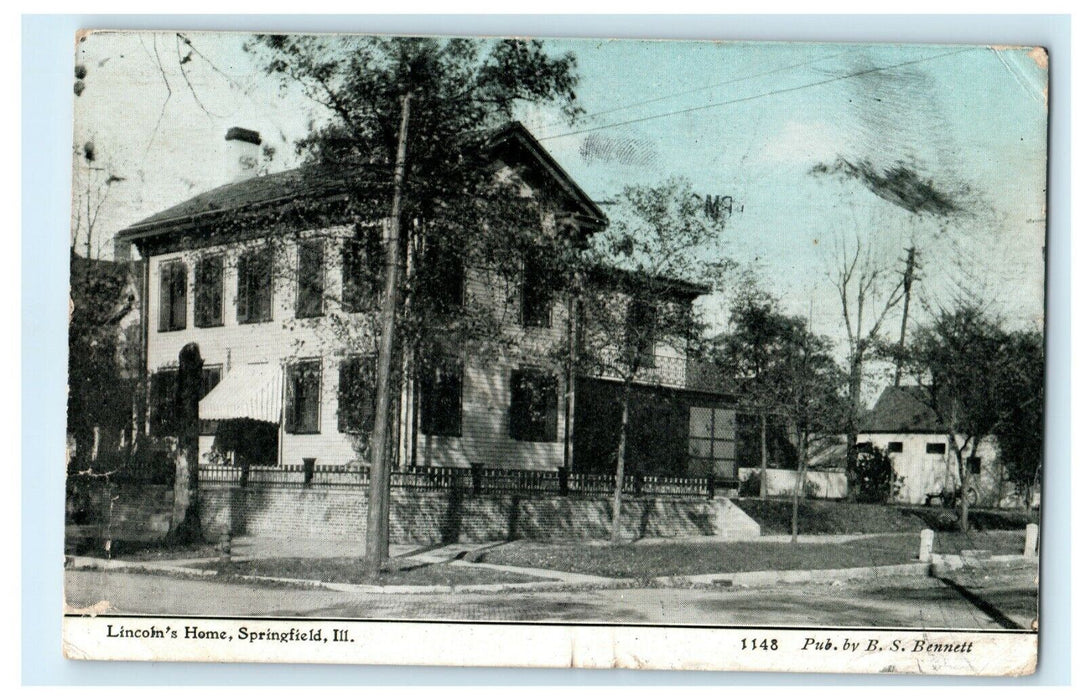 Lincoln's Home Springfield Illinois 1911 Arcola Published BS Bennett Postcard