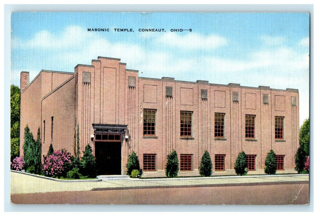 c1940's Masonic Temple Street View Conneaut Ohio OH Unposted Vintage Postcard