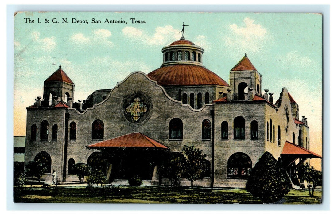 1911 I & G N Depot San Antonio Texas TX Posted Antique Postcard