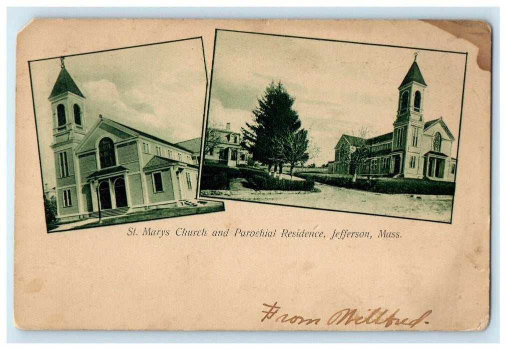 c1906 St Mary's Church and Parochial Residence, Massachusetts MA Postcard