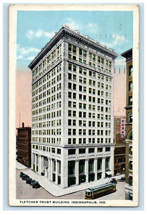 1935 Fletcher Trust Building TrolIey Indianapolis Indiana IN Antique Postcard