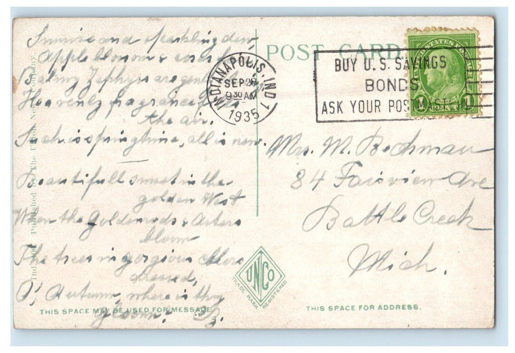 1935 Fletcher Trust Building TrolIey Indianapolis Indiana IN Antique Postcard