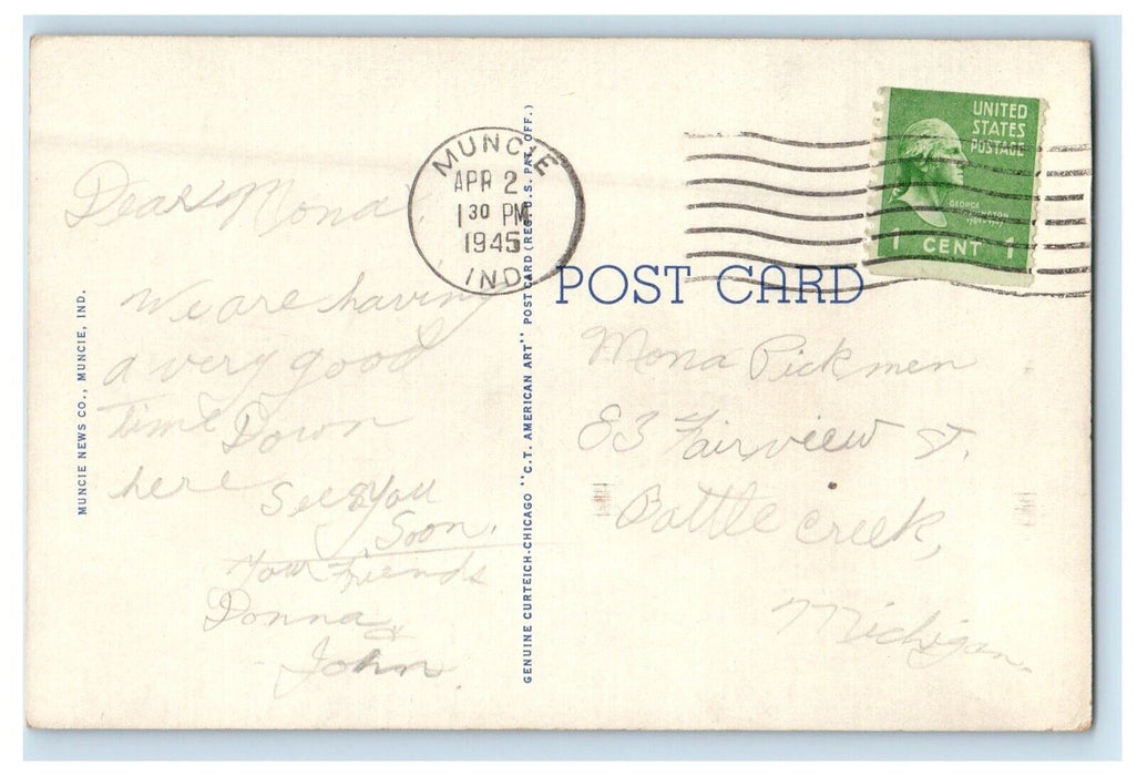 1945 Scenic View At Mounds State Park Anderson Muncie Indiana IN Postcard