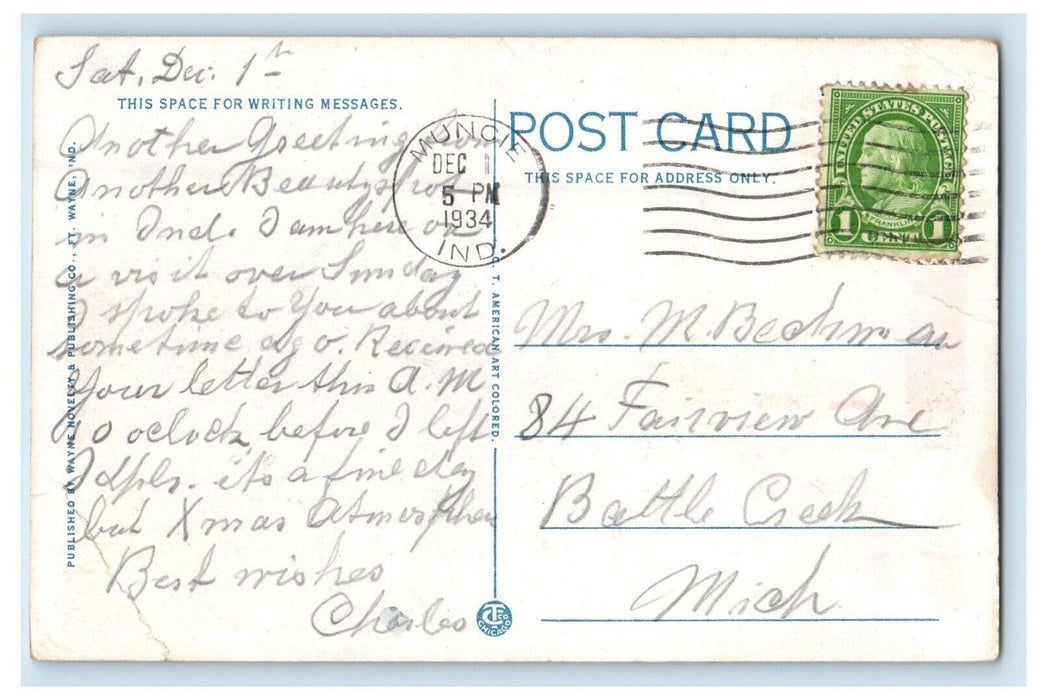 1934 Scene On White River Muncie Indiana IN Posted Vintage Postcard