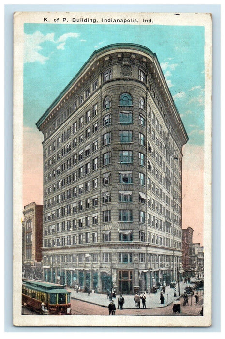 1924 K. Of P. Building Trolley Indianapolis Indiana IN Posted Vintage Postcard