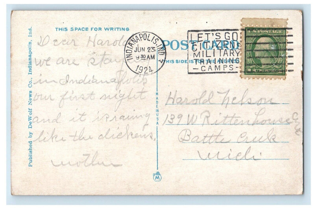 1924 K. Of P. Building Trolley Indianapolis Indiana IN Posted Vintage Postcard