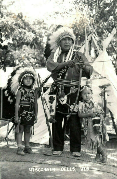 c1940's Wisconsin Dells WI Native Americans Indian Children RPPC Photo Postcard