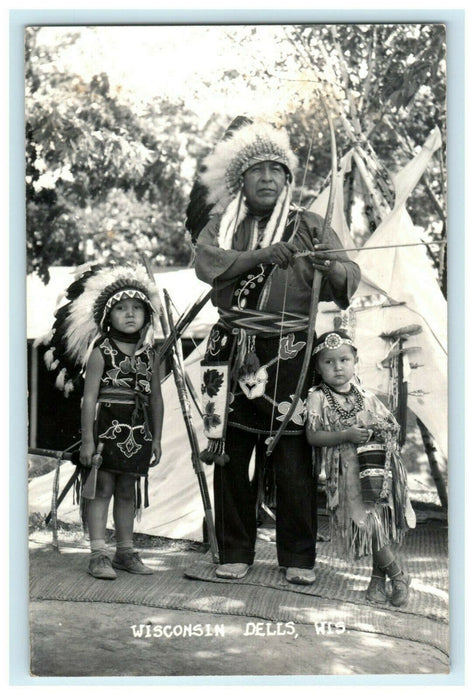 c1940's Wisconsin Dells WI Native Americans Indian Children RPPC Photo Postcard