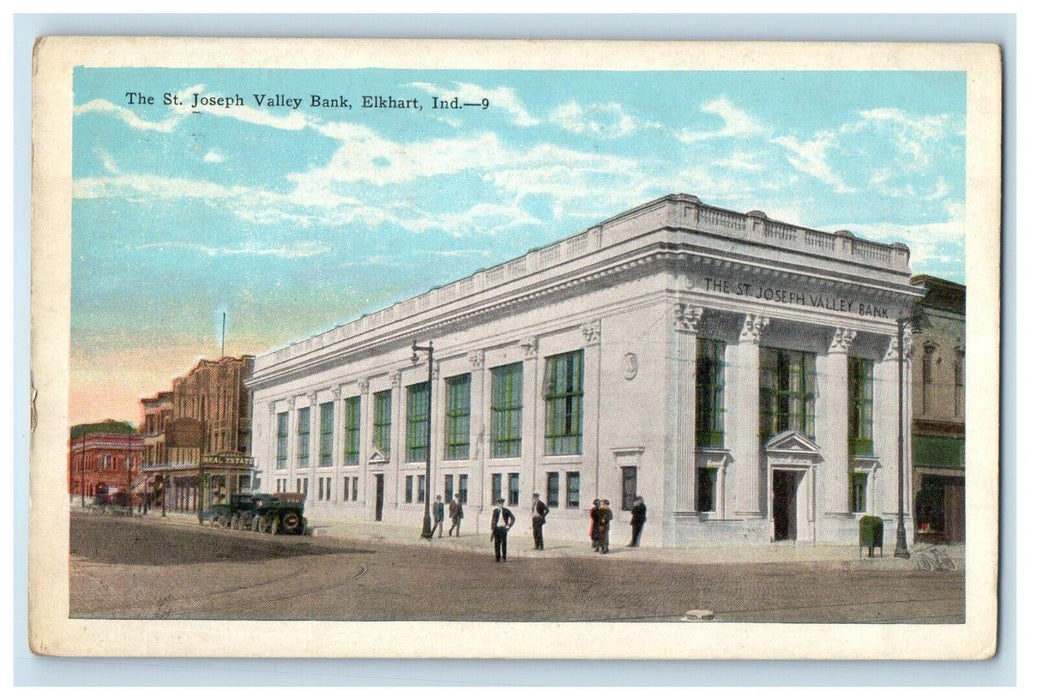 1935 The St. Joseph Valley Bank Cars Street View Elkhart Indiana IN Postcard