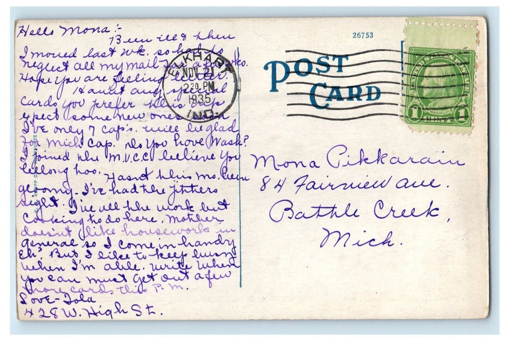 1935 The St. Joseph Valley Bank Cars Street View Elkhart Indiana IN Postcard