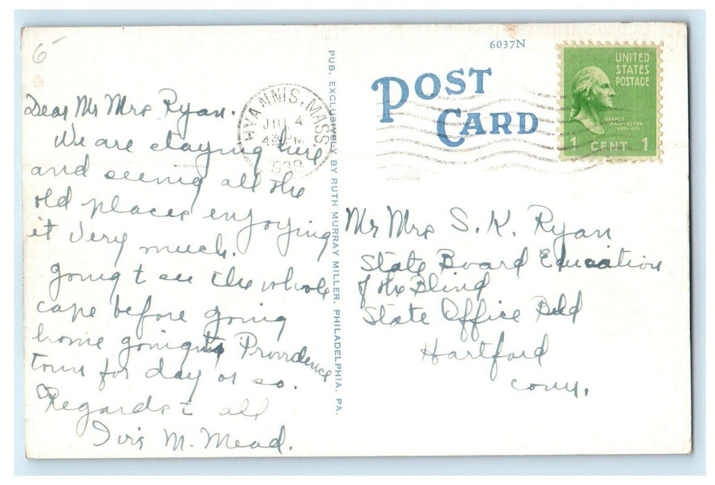 c1938 Hotel Mayflower Hyannis Massachusetts MA Posted Vintage Postcard