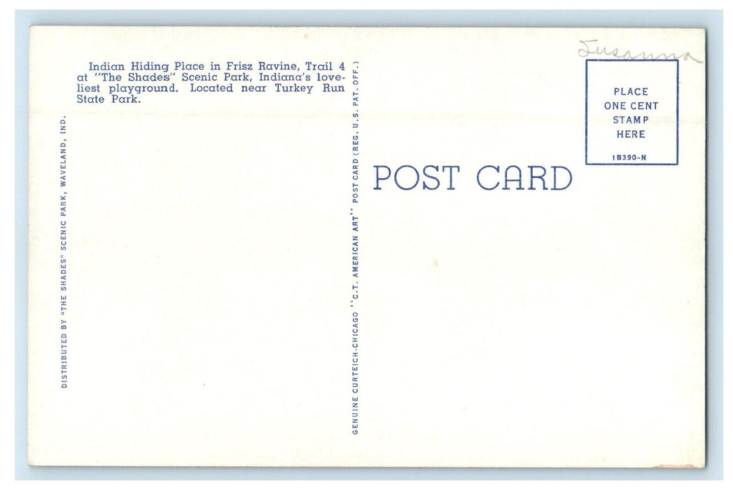 c1940s Indian Hiding Place in Frisz Ravine "The Shades" Scenic Park IN Postcard