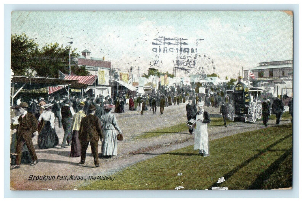 1912 Brockton Fair The Midway Moxie Advertising Massachusetts MA Postcard