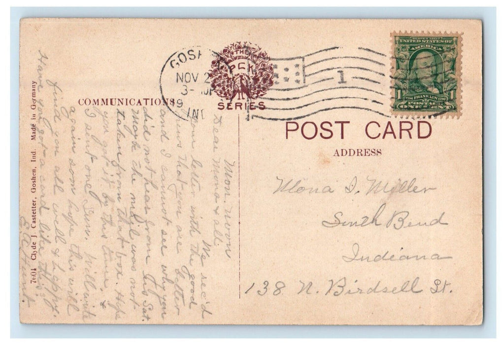 c1910's A View Of Elkhart River Goshen Indiana IN Posted Antique Postcard