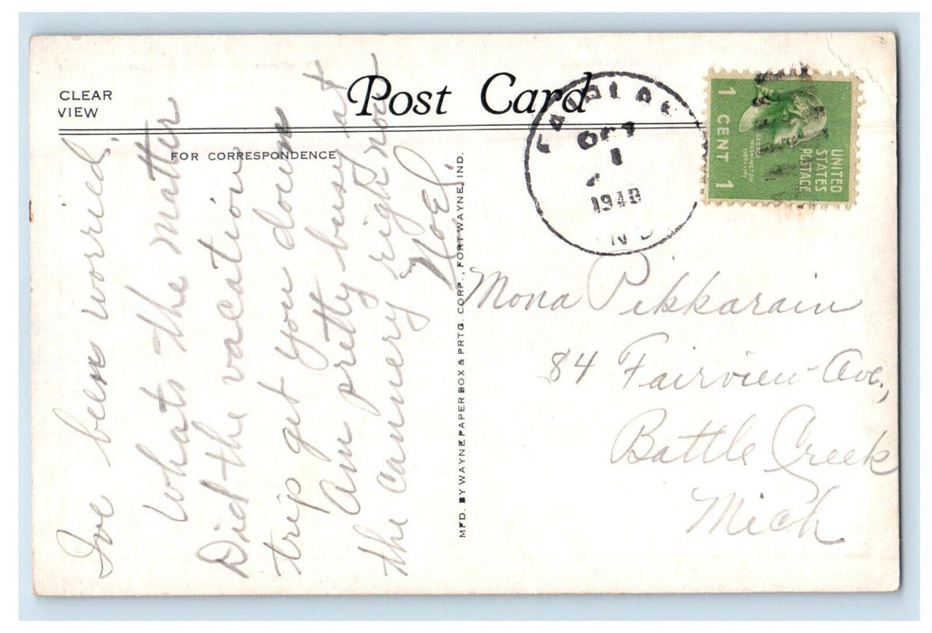 1940 U.S Post Office Building Street View Franklin Indiana IN Vintage Postcard