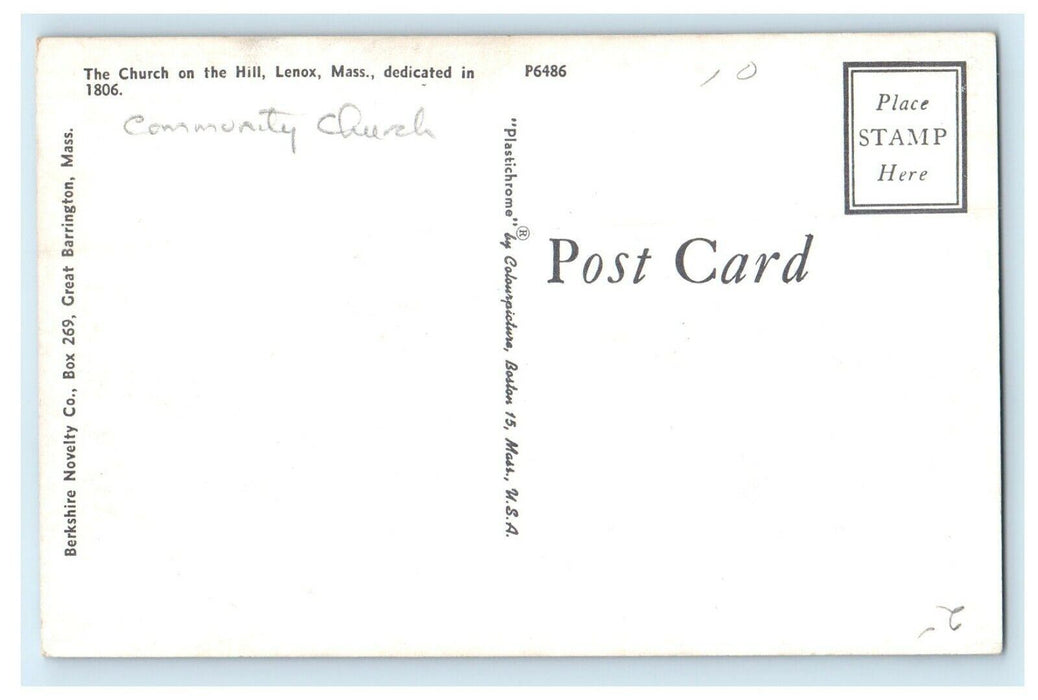 c1930's Entrance Of Church On The Hill Lenox Massachusetts MA Vintage Postcard