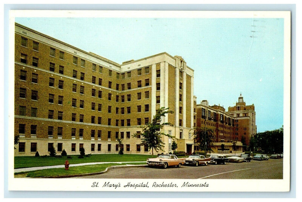 1967 St. Mary's Hospital Building Cars Rochester Minnesota MN Vintage Postcard