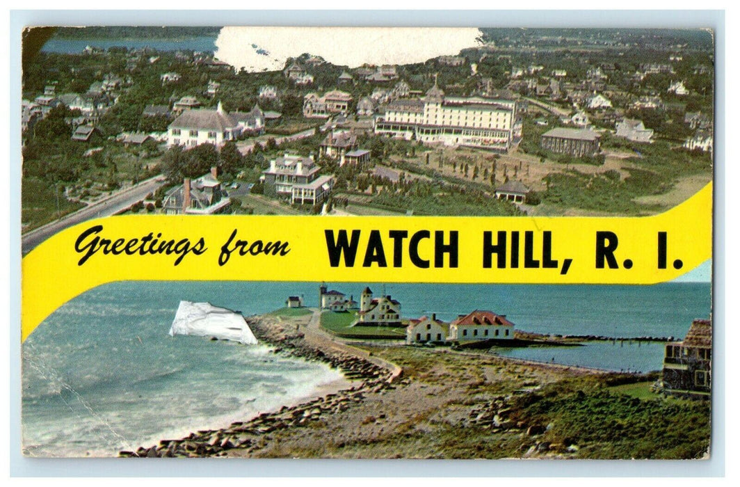 1975 Greetings From Watch Rill Rhode Island RI Banner Postcard