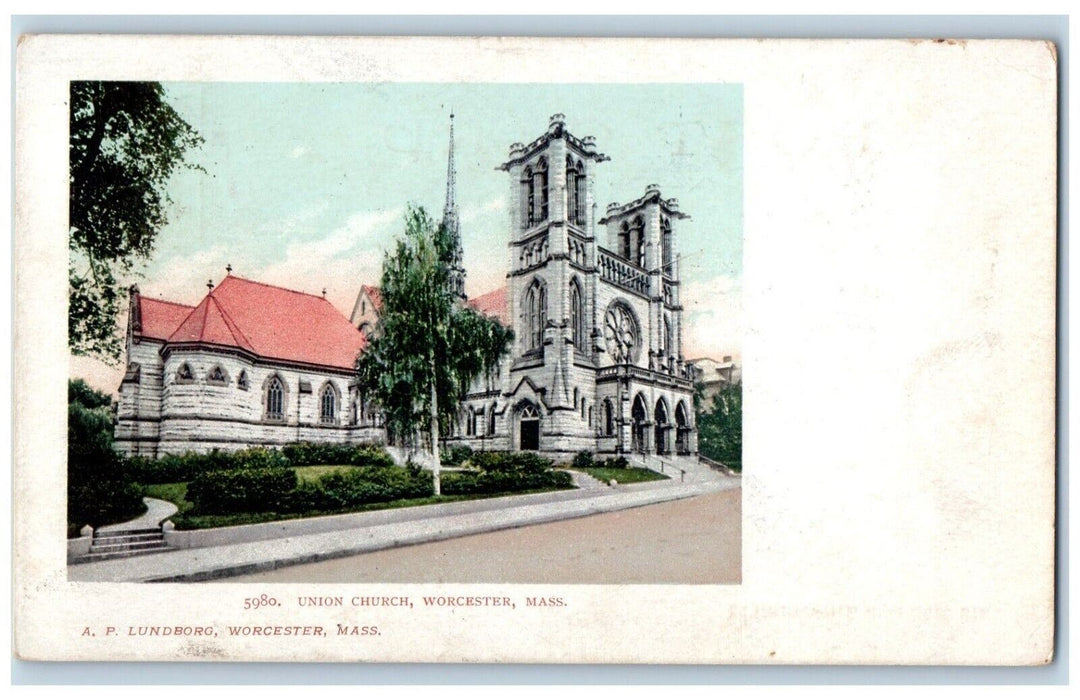 1904 Union Chruch Street Scene Worcester Massachusetts MA Antique Postcard