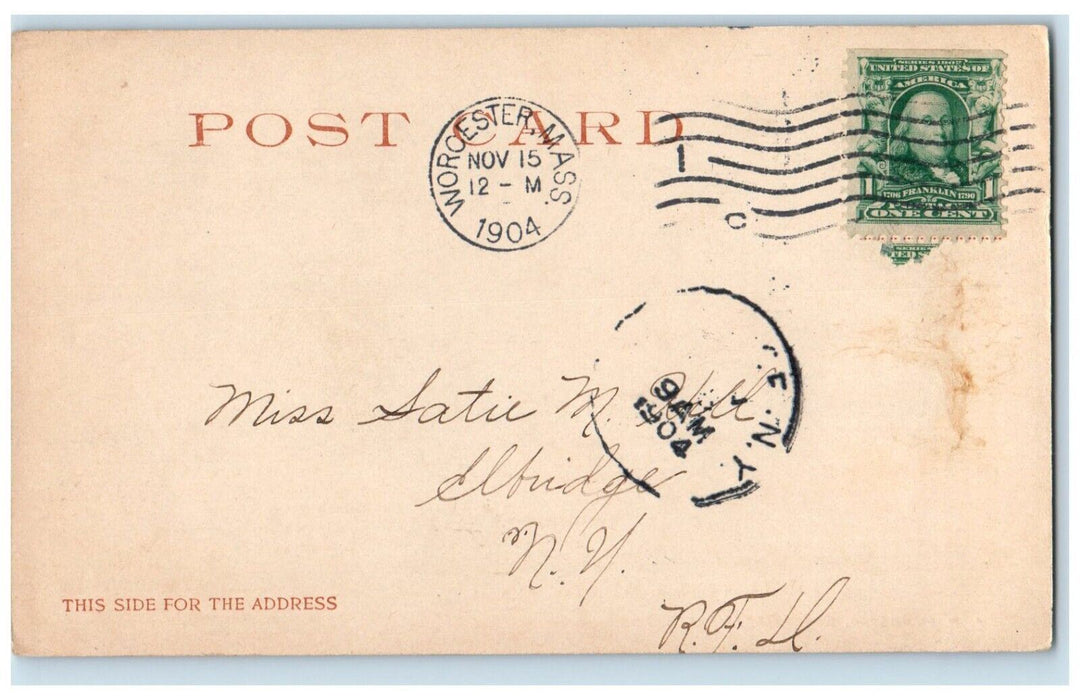 1904 Union Chruch Street Scene Worcester Massachusetts MA Antique Postcard