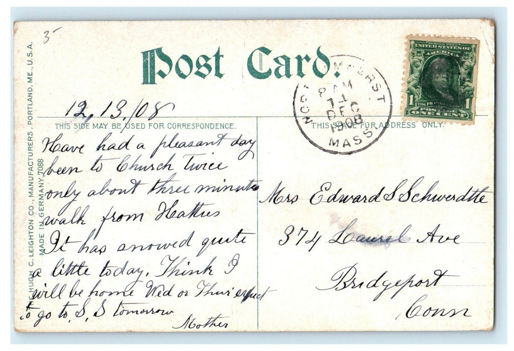 c1908 Mary Lyon Chapel, Mt. Holyoke College, Holyoke, Massachusetts MA Postcard