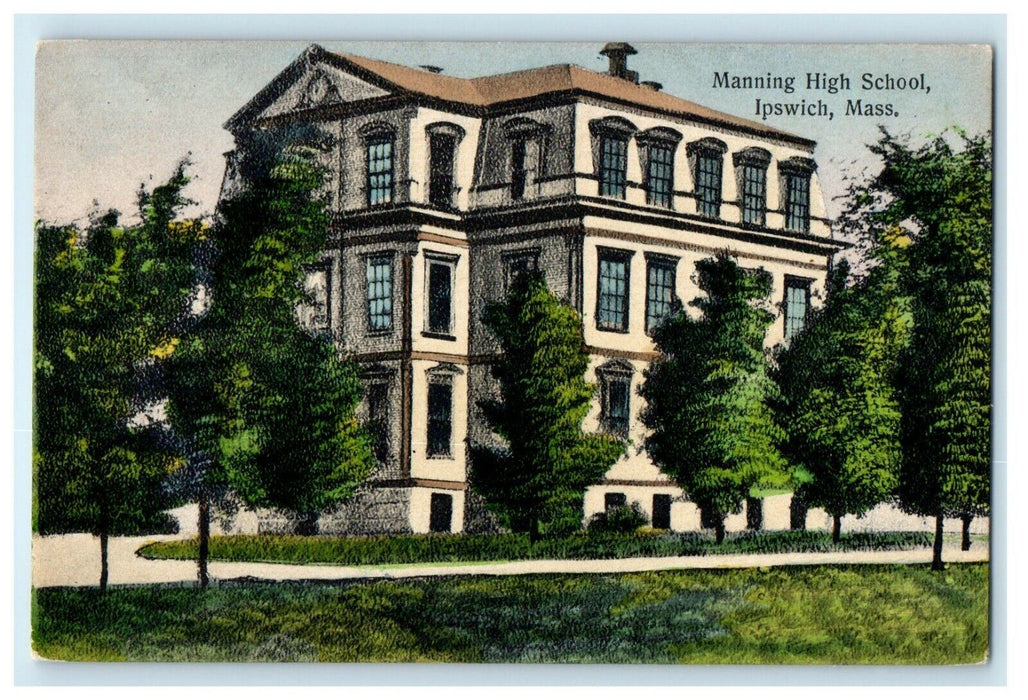 c1912 Manning High School Ipswich, Massachusetts MA Antique Postcard