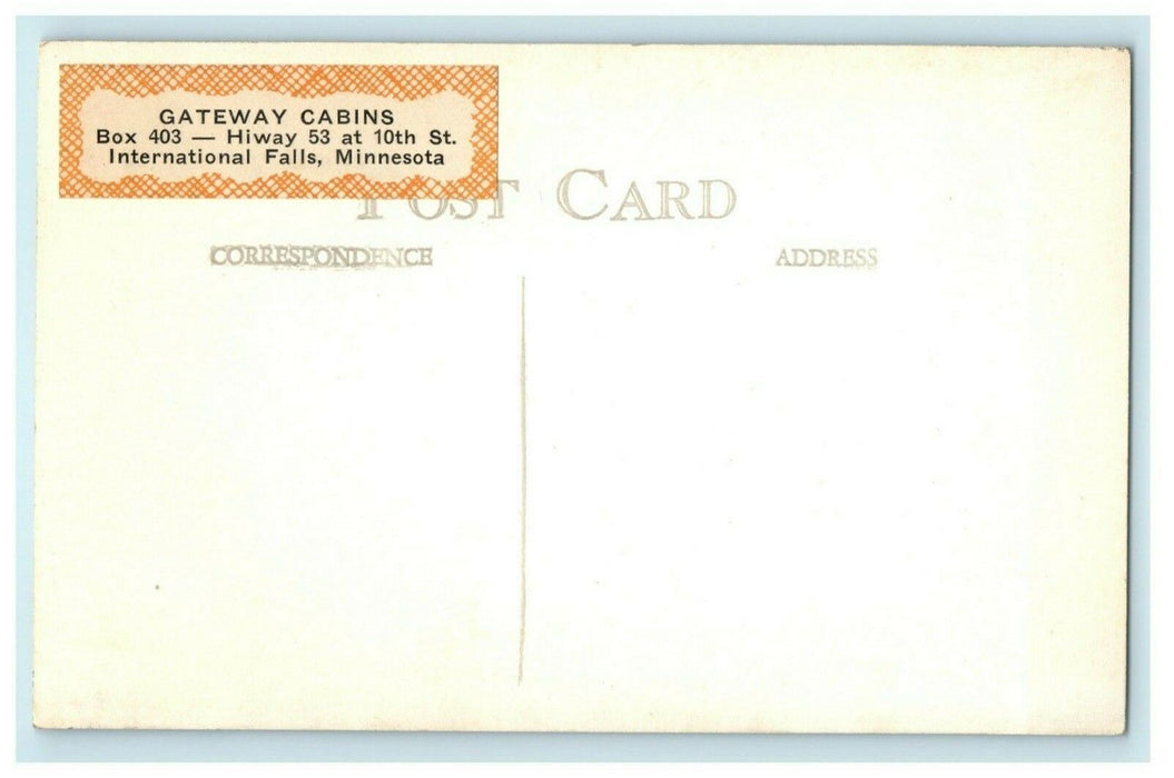 c1940's Gateway Cabin Court International Falls Minnesota MN RPPC Photo Postcard