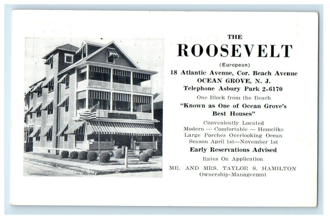 c1910 The Roosevelt, Ocean Grove, New Jersey NJ Advertising Unposted Postcard