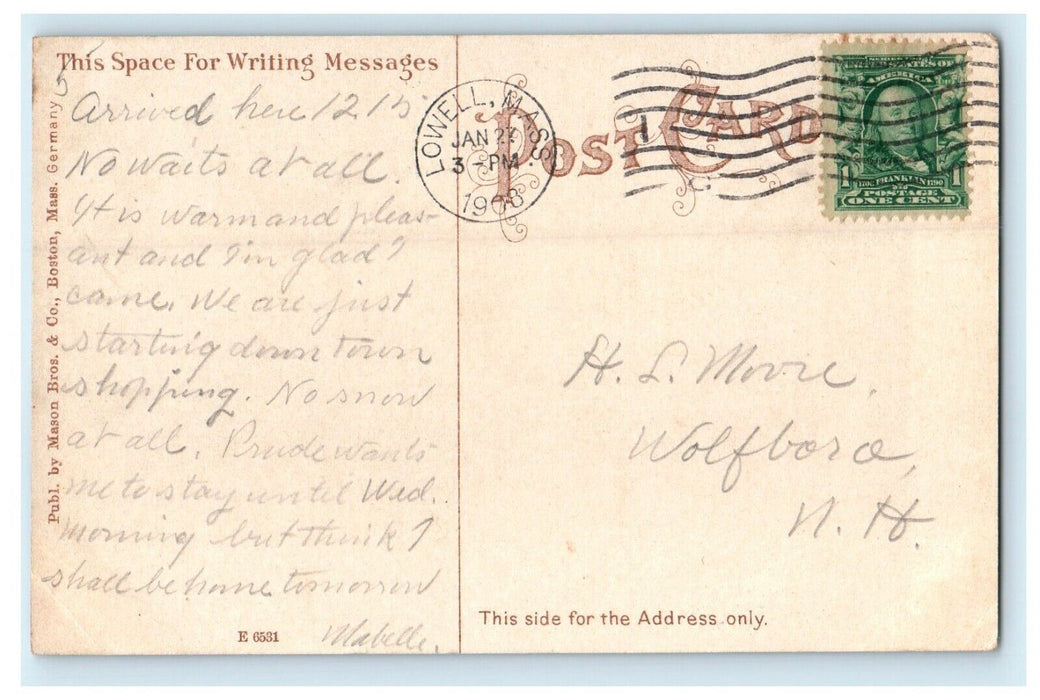 1908 Street View Showing High School Building Lowell Massachusetts MA Postcard