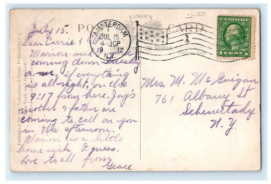 1912 Public Library Amsterdam, New York NY Posted Antique Postcard