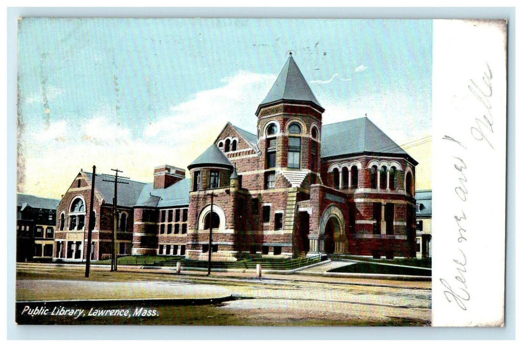 c1905 Public Library Scene, Lawrence Massachusetts MA Antique Postcard