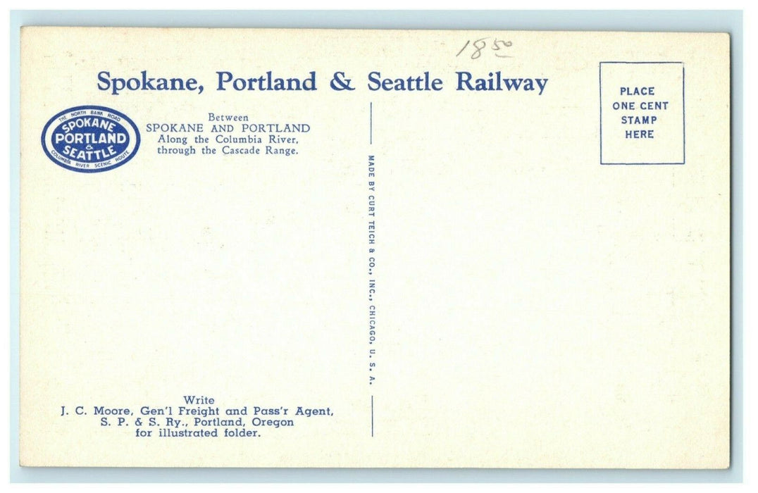 c1940's Bonneville Dam Columbia River Spokane Portland Seattle Railway Postcard