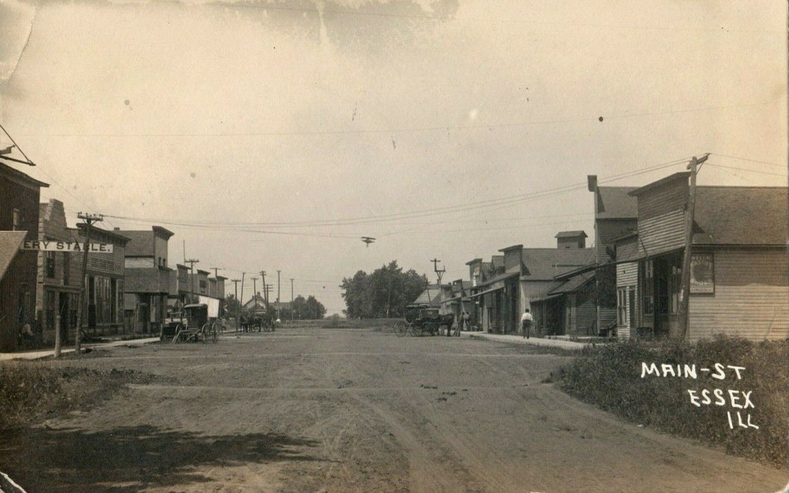 Main Street Essex Illinois 1911 RPPC Photo Stores Downtown Group Postcard