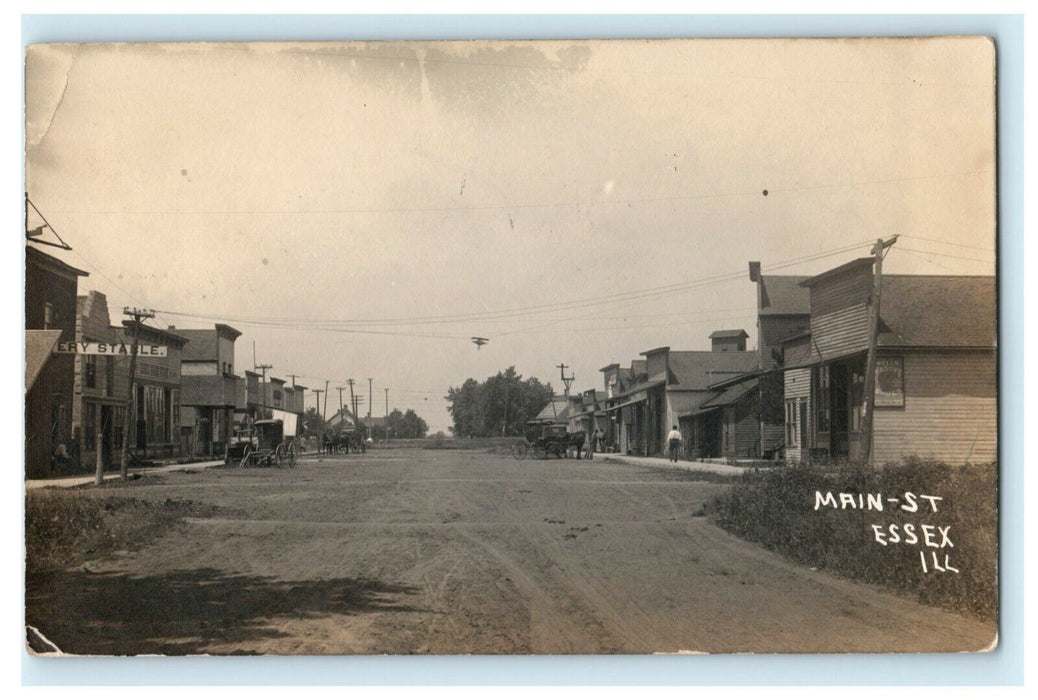 Main Street Essex Illinois 1911 RPPC Photo Stores Downtown Group Postcard