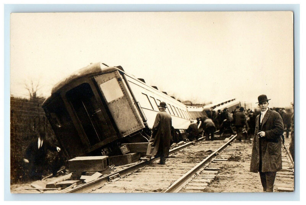 1911 Train Wreck Crash Westerly RI RPPC Photo Railroad Station Disaster Postcard