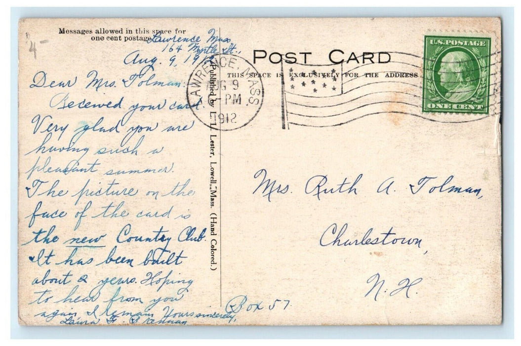 c1912 Merrimack Valley Country Club, Lawrence Massachusetts MA Postcard