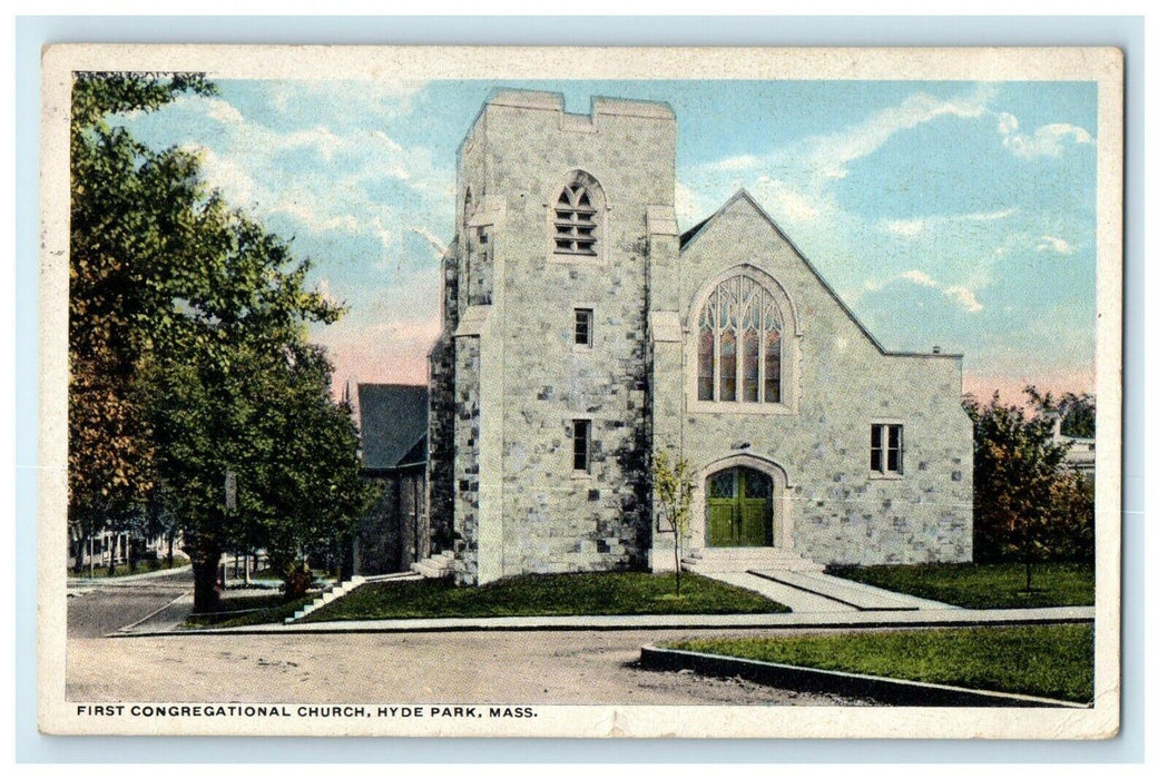 c1920 First Congregational Church, Hyde Park Massachusetts MA Postcard