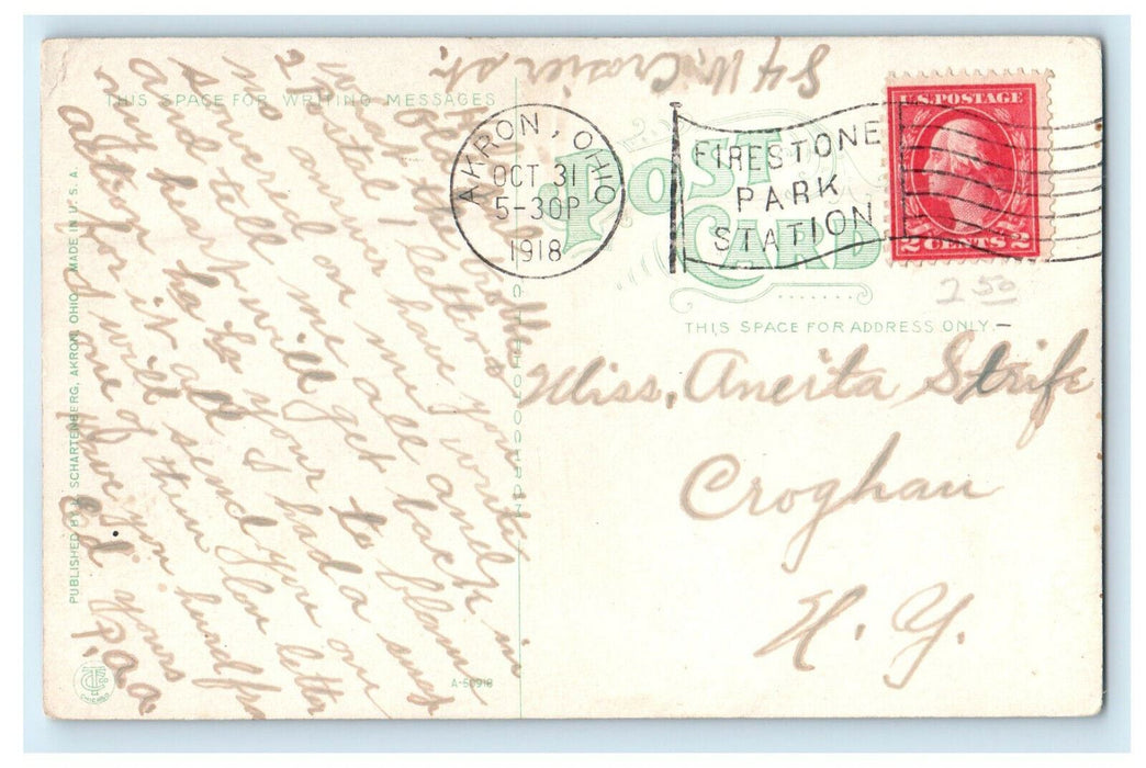 1918 Saint Vincent's Church and Rectory, Akron Ohio OH Antique Cancel Postcard