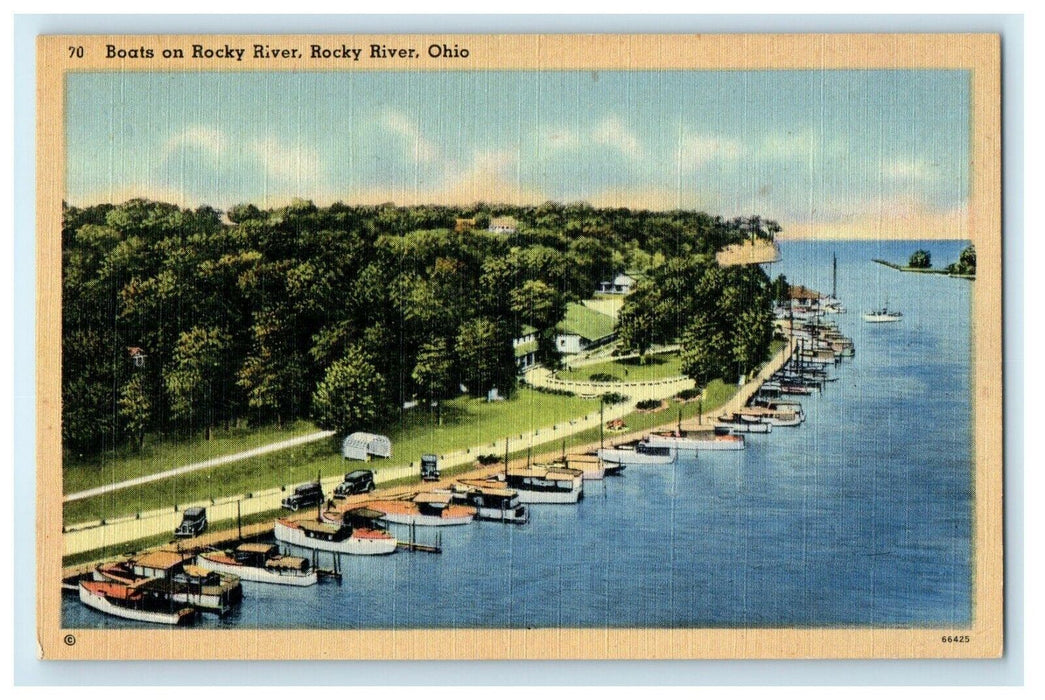 c1940's Bird's Eye View Boats On Docked Along Rocky River Ohio OH Postcard