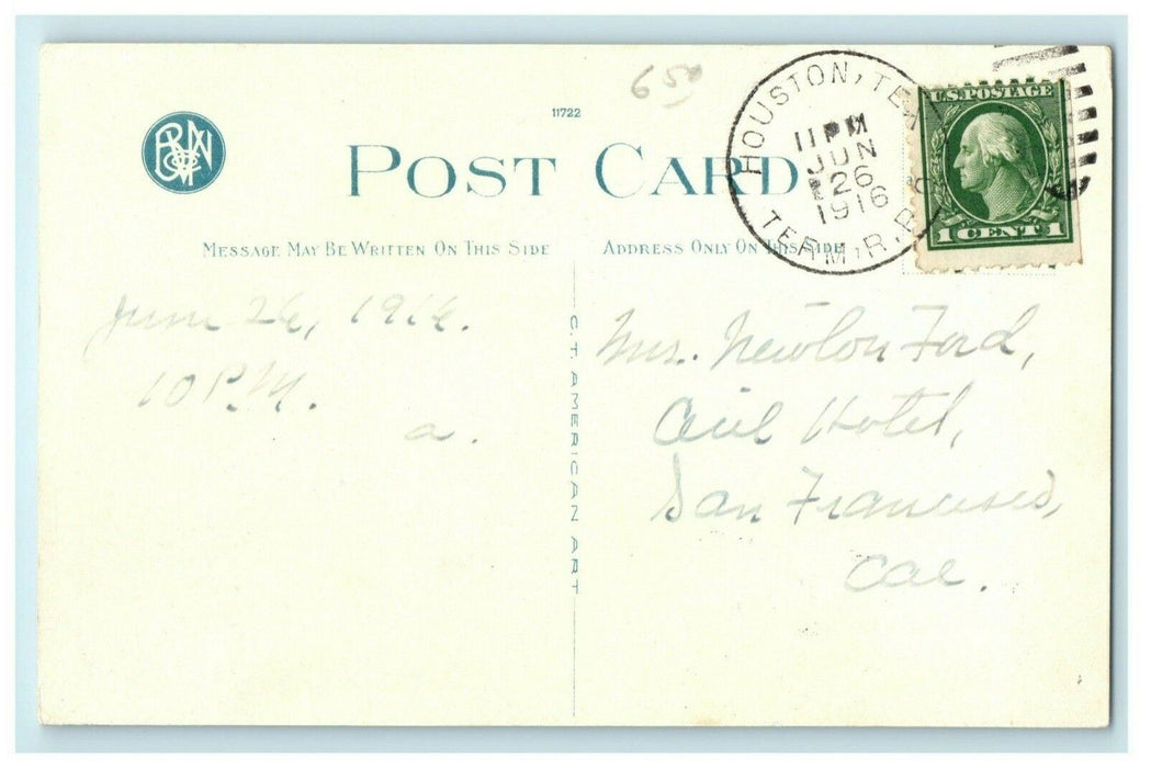 1916 Grand Central Depot Houston Texas TX RPO Terminal Posted Postcard