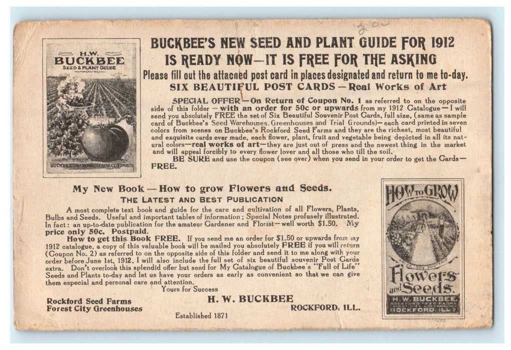 c1910s Buckbee's Seed Warehouses Rockford Illinois IL Advertising Postcard