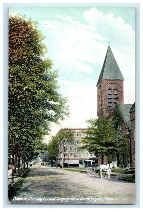 c1907 Maple St. Second Congregational Church Holyoke, Massachusetts MA Postcard