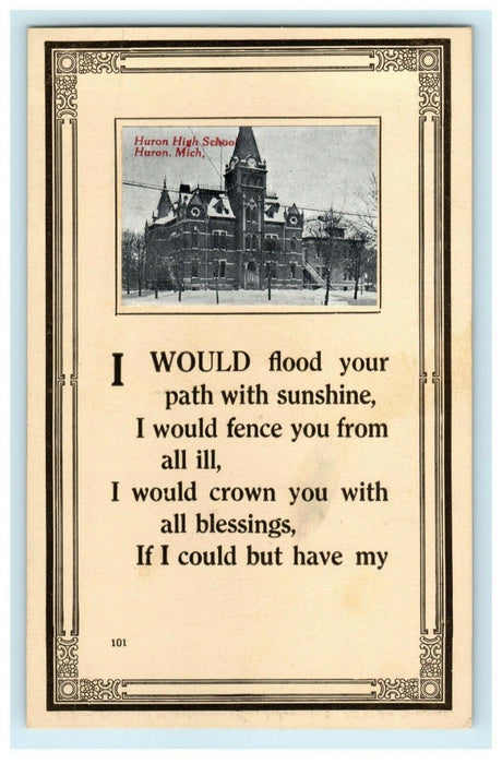 c1910 Huron High School Michigan MI Unposted Antique Postcard
